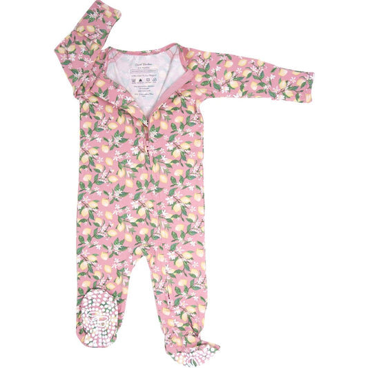 Monique Pink Lemon Floral Print Zipper Footie