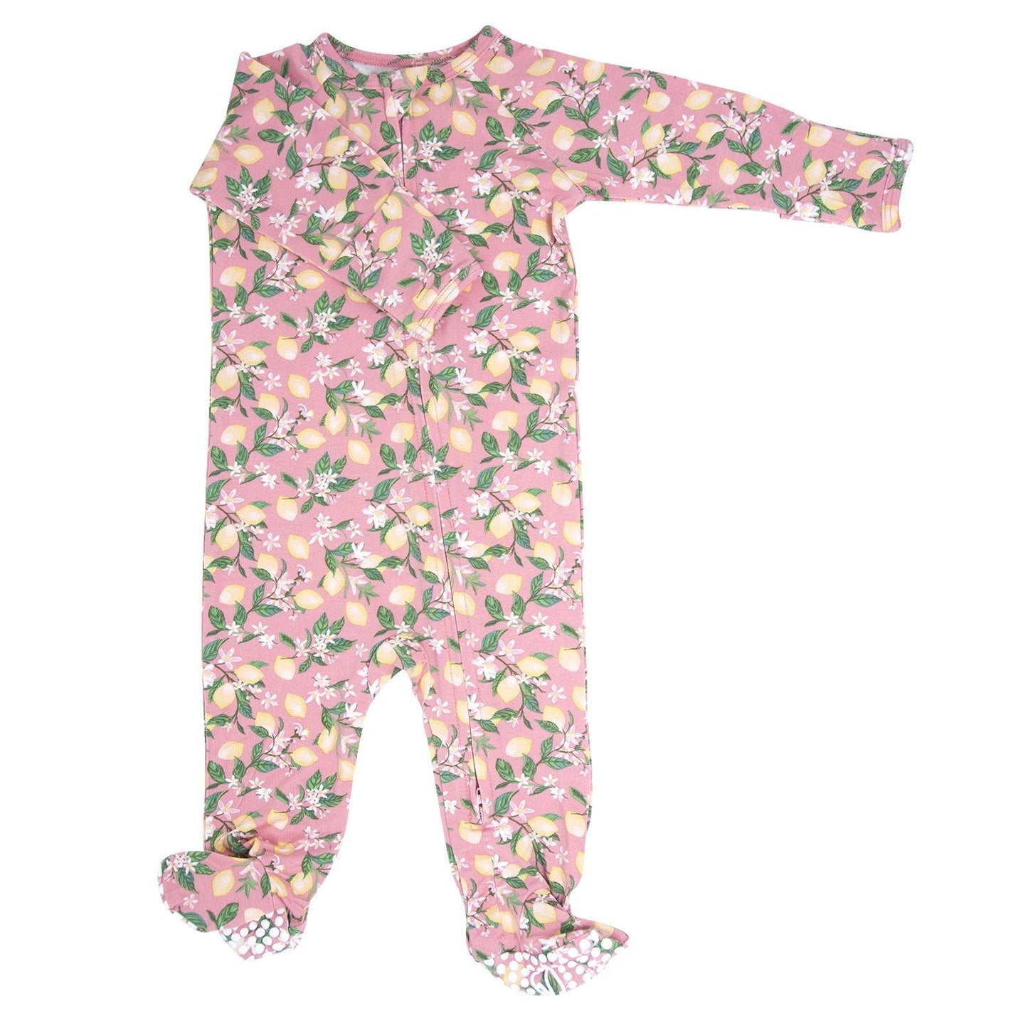 Monique Pink Lemon Floral Print Zipper Footie