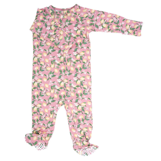 Monique Pink Lemon Floral Print Zipper Footie