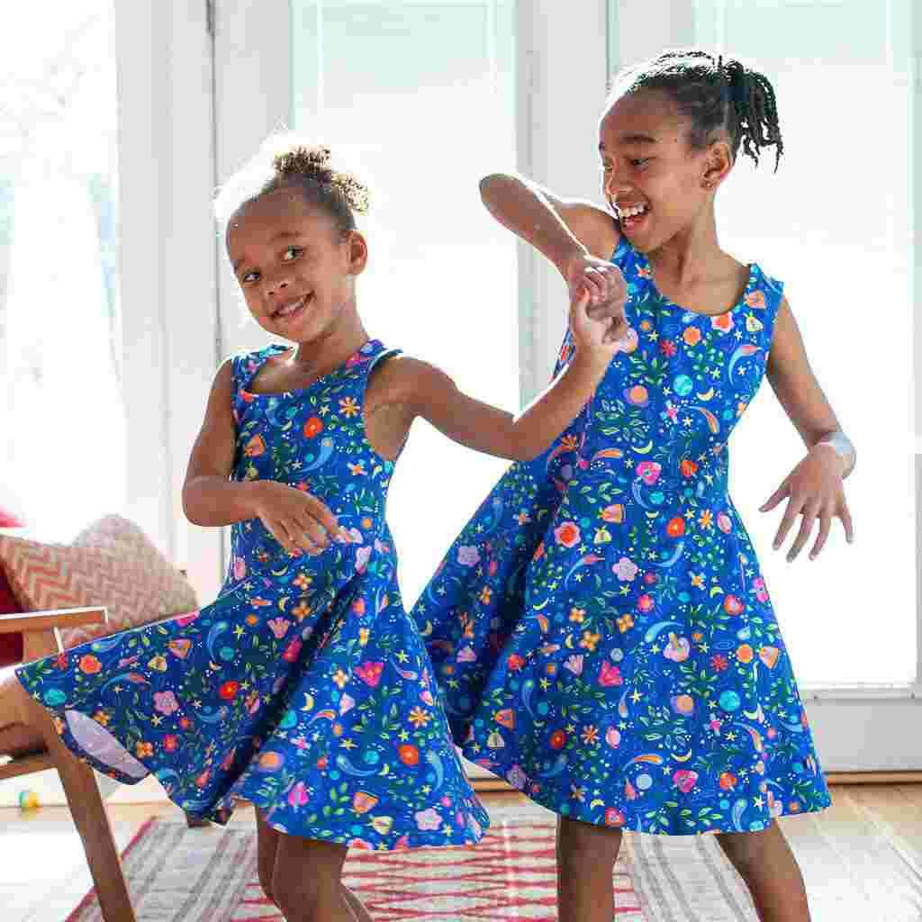 Space Paisley Sleeveless Play Dress with Pockets