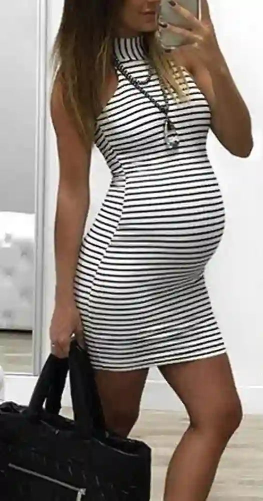 Mairena Striped Maternity Dress with Halter Neck - Perfect Fit
