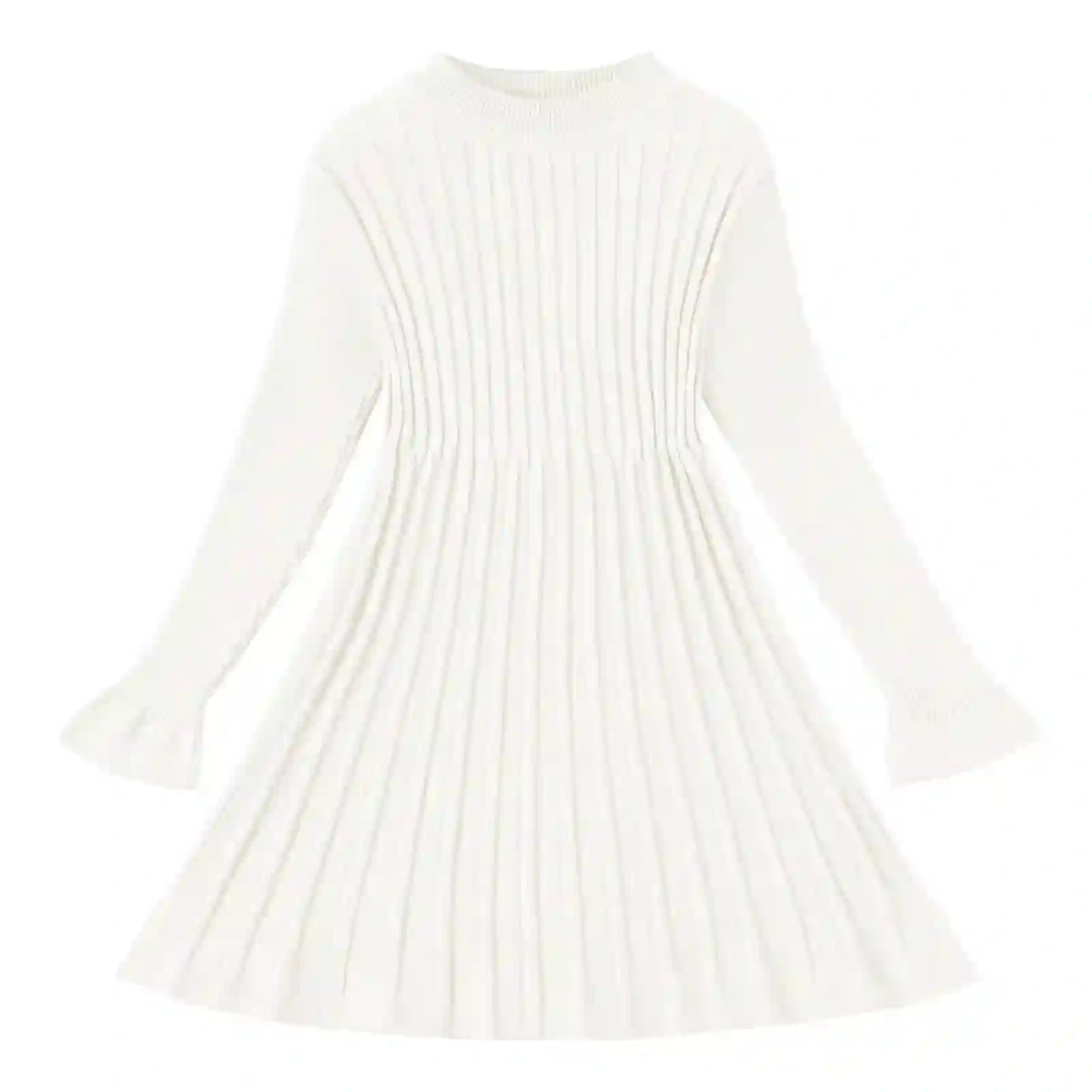 Dresses-Long Sleeve A-Line Sweater Dress for Girls-Little Girl Fall-Winter Dresses