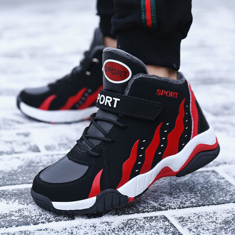 Winter Kids Shoes Sport Boys Casual High Tennis Children's Sneakers Plush Leather - GuGuTon