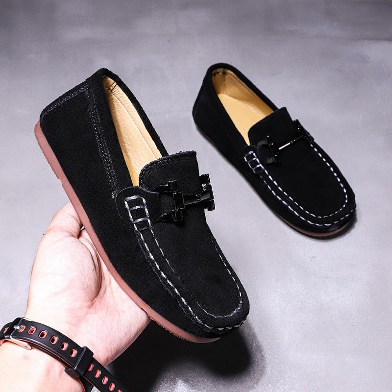 Boys Casual Hand Made Kids Loafers Black Gray Big boy Casual Slip On Flats Shoes - GuGuTon