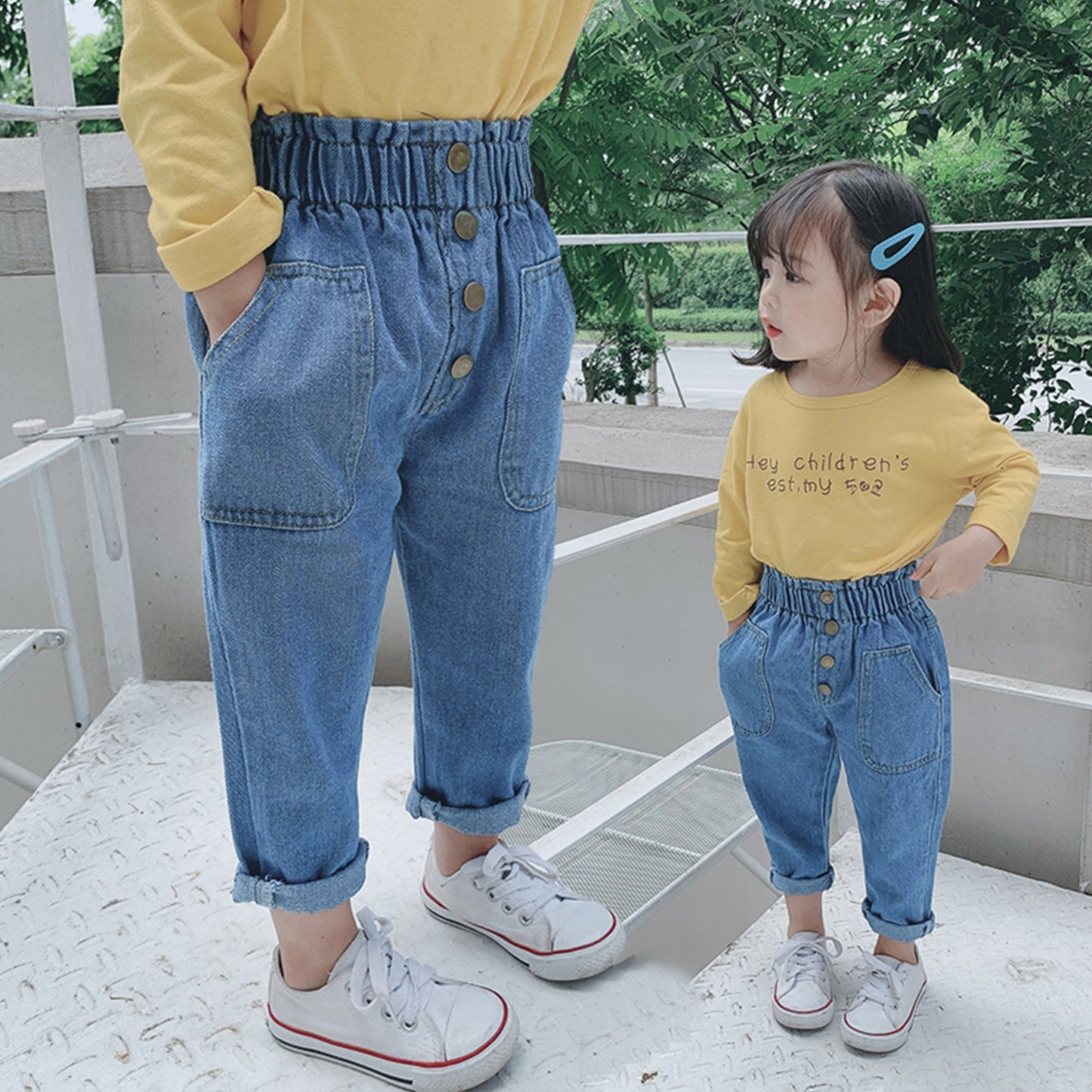 Selvio Toddler All-Match Elastic Waist Denim Ripped Pants