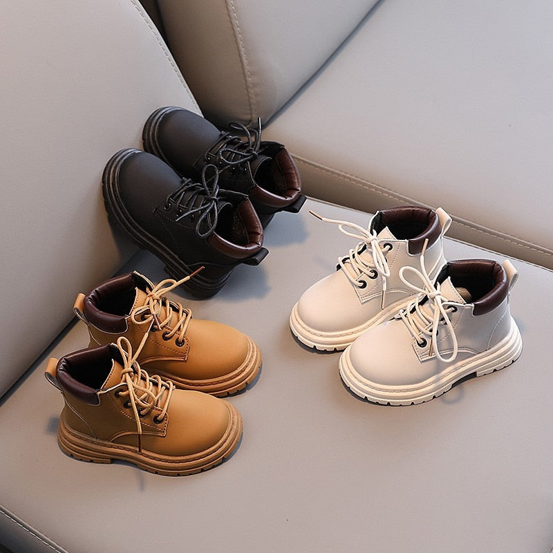 Boots with Fur 1-6 Years Boys Girls Leather Shoes with Plush - GuGuTon