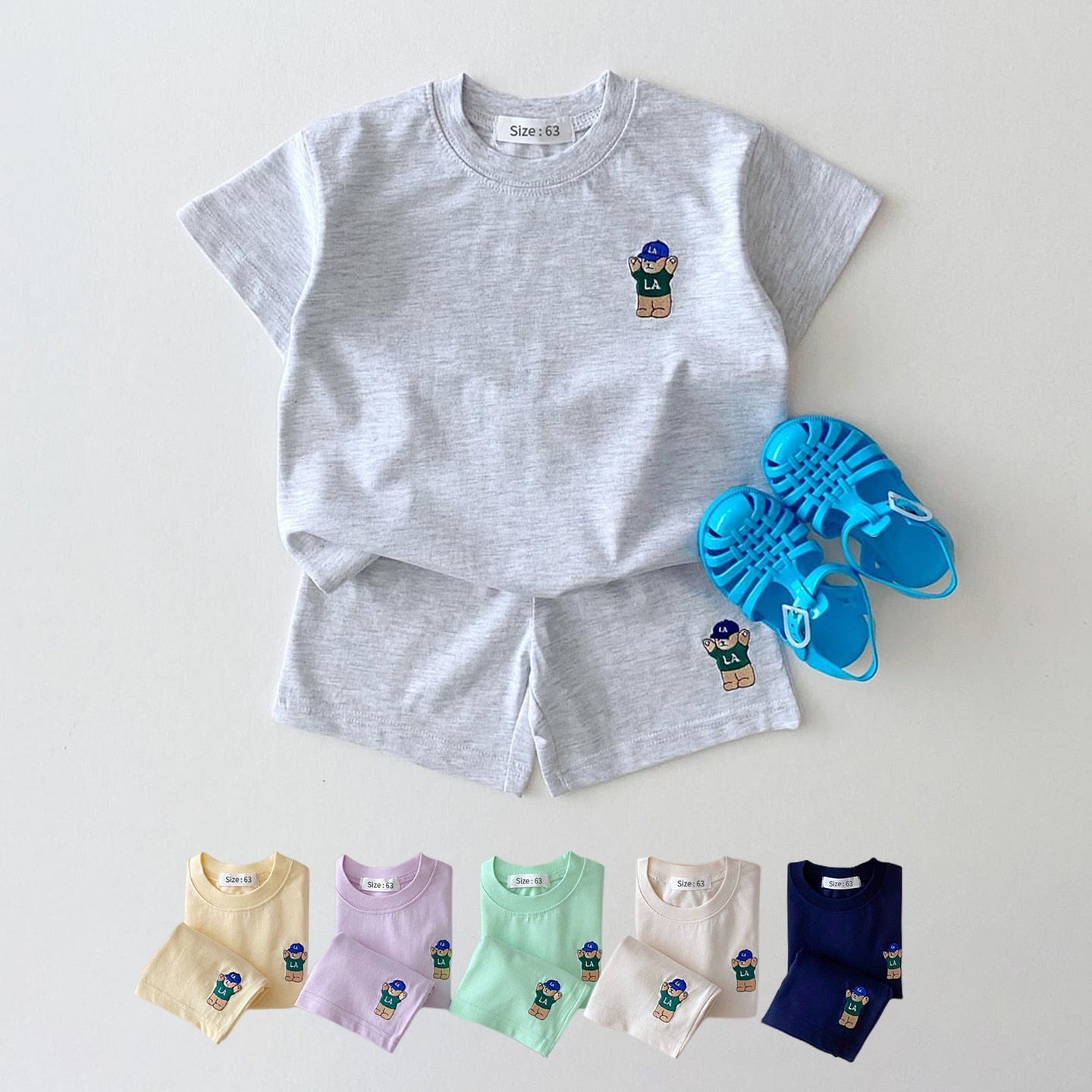 JOSH Summer Embroidered Bear T-shirts + Casual Shorts - GuGuTon