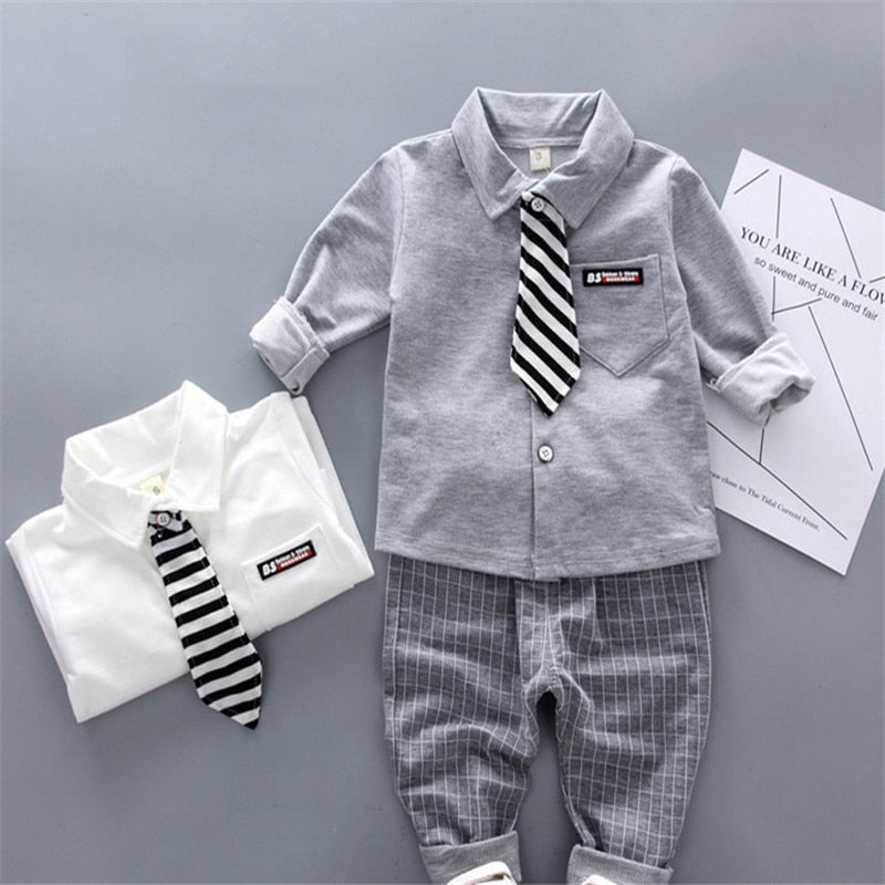 Landon Boy's 2-piece long-sleeved shirt with tie and pants - GuGuTon