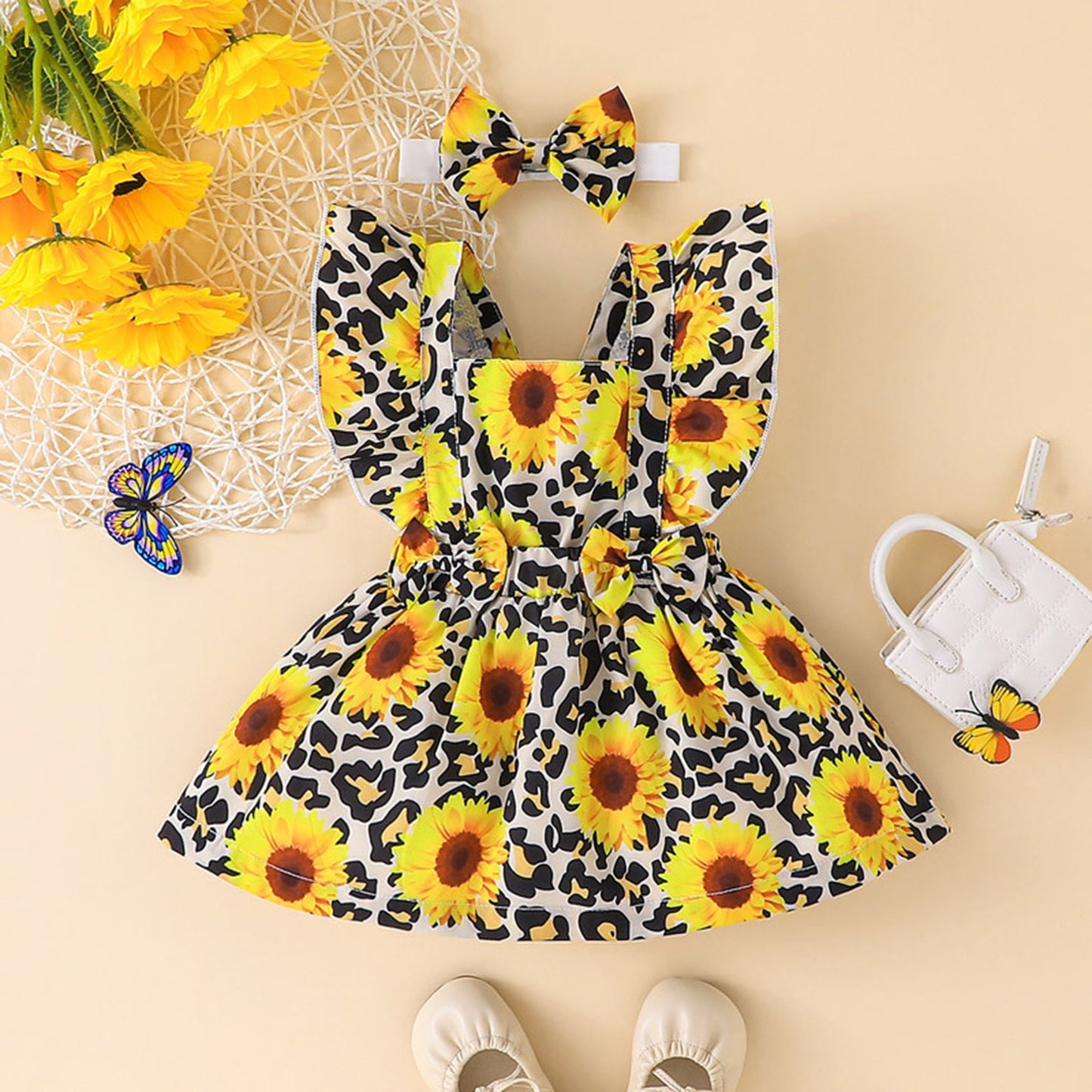Camila Clothes Girl Dresses Sleeveless Sunflower Print Fashion - GuGuTon