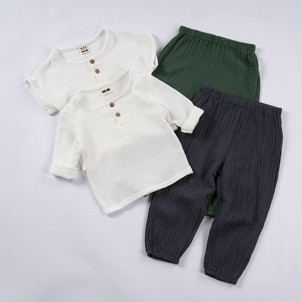 Organic Outfits Cotton Solid Long Sleeve Loose Children Two Piece Set - GuGuTon