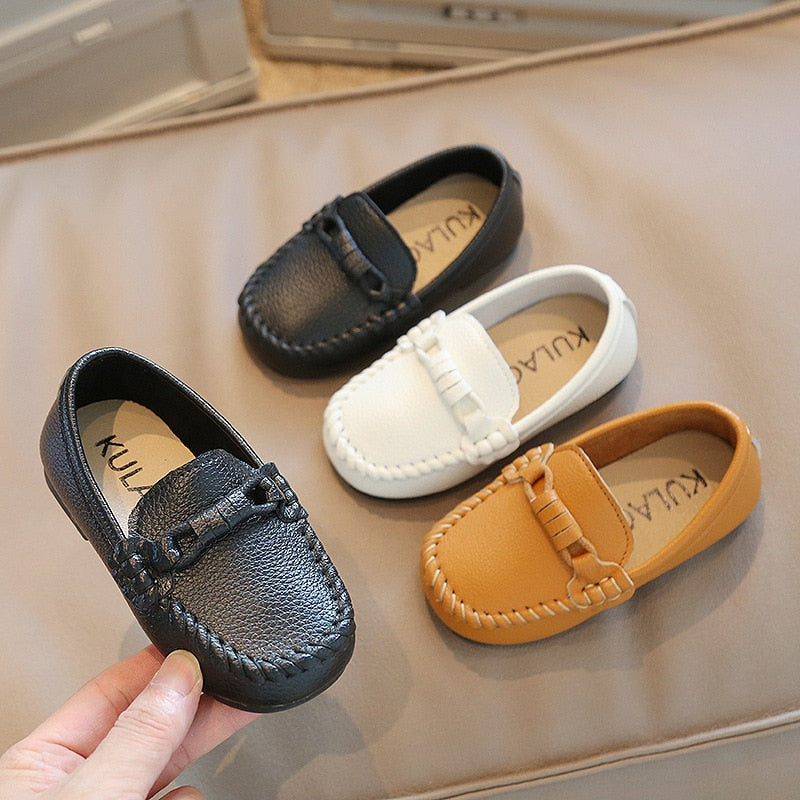 Boys Leather Shoes Black White for School Party