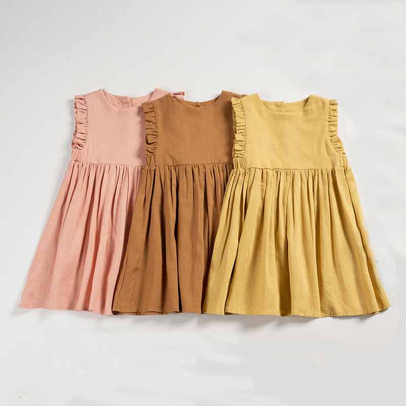 Zaida Solid Cotton Ruffle Sleeve Kids Dresses Sundress