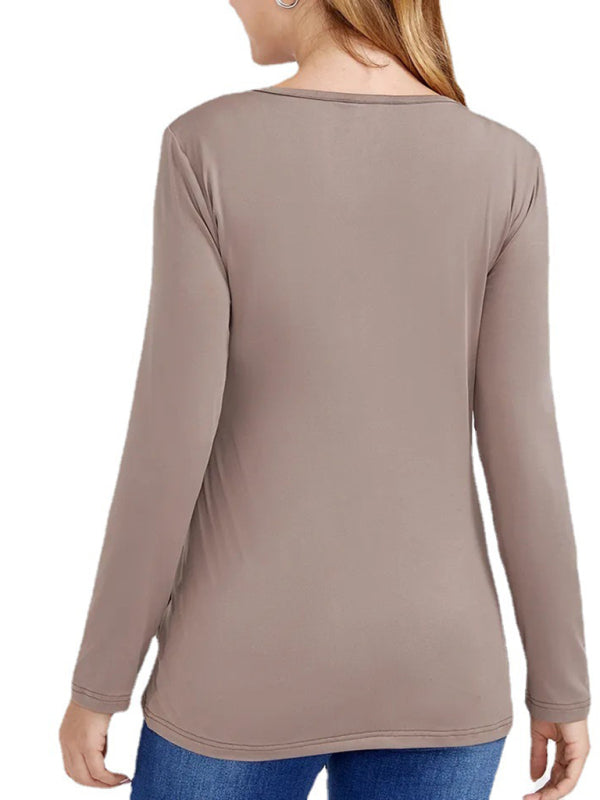 Sofia Solid Color Nursing V Neck Long Sleeved Maternity Tops