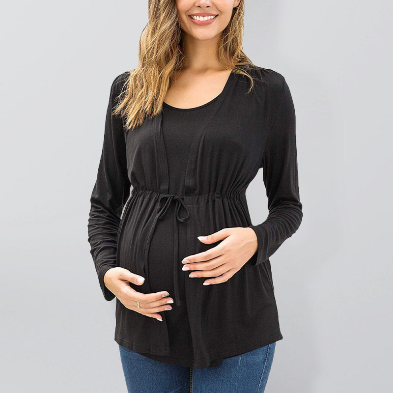 Emily Long Sleeve Tie Breastfeeding Maternity Round Neck Top