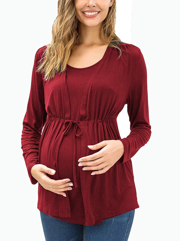 Emily Long Sleeve Tie Breastfeeding Maternity Round Neck Top