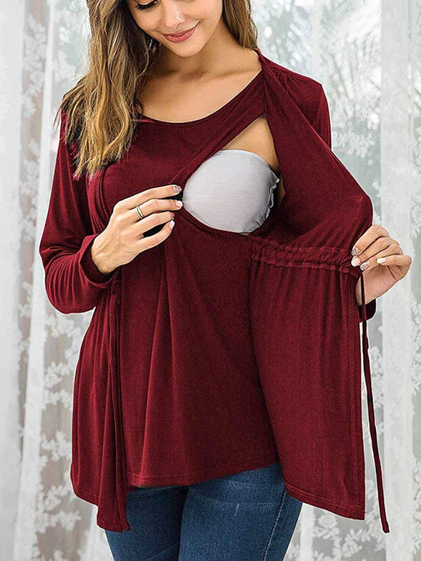 Emily Long Sleeve Tie Breastfeeding Maternity Round Neck Top