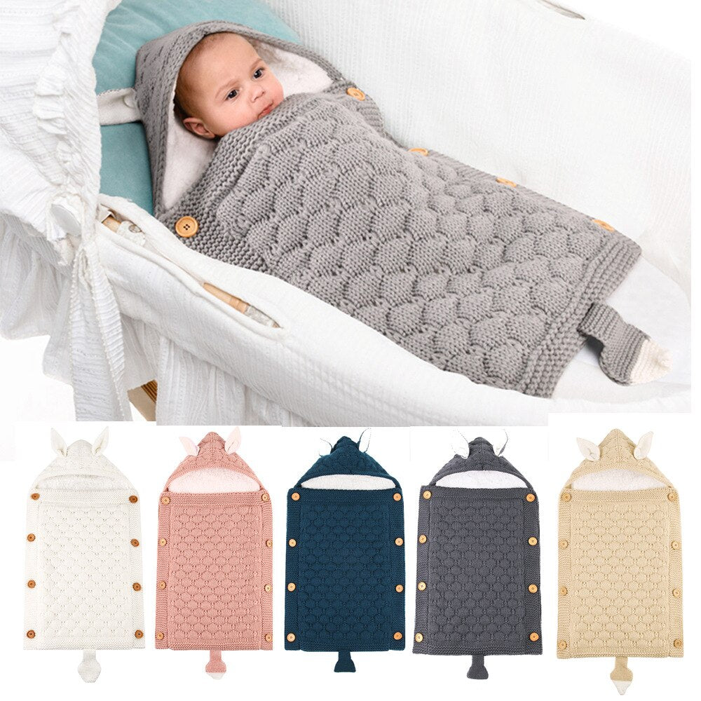 Baby Sleeping Bag Newborn Winter Warm Infant Button Knit Swaddle Wrap