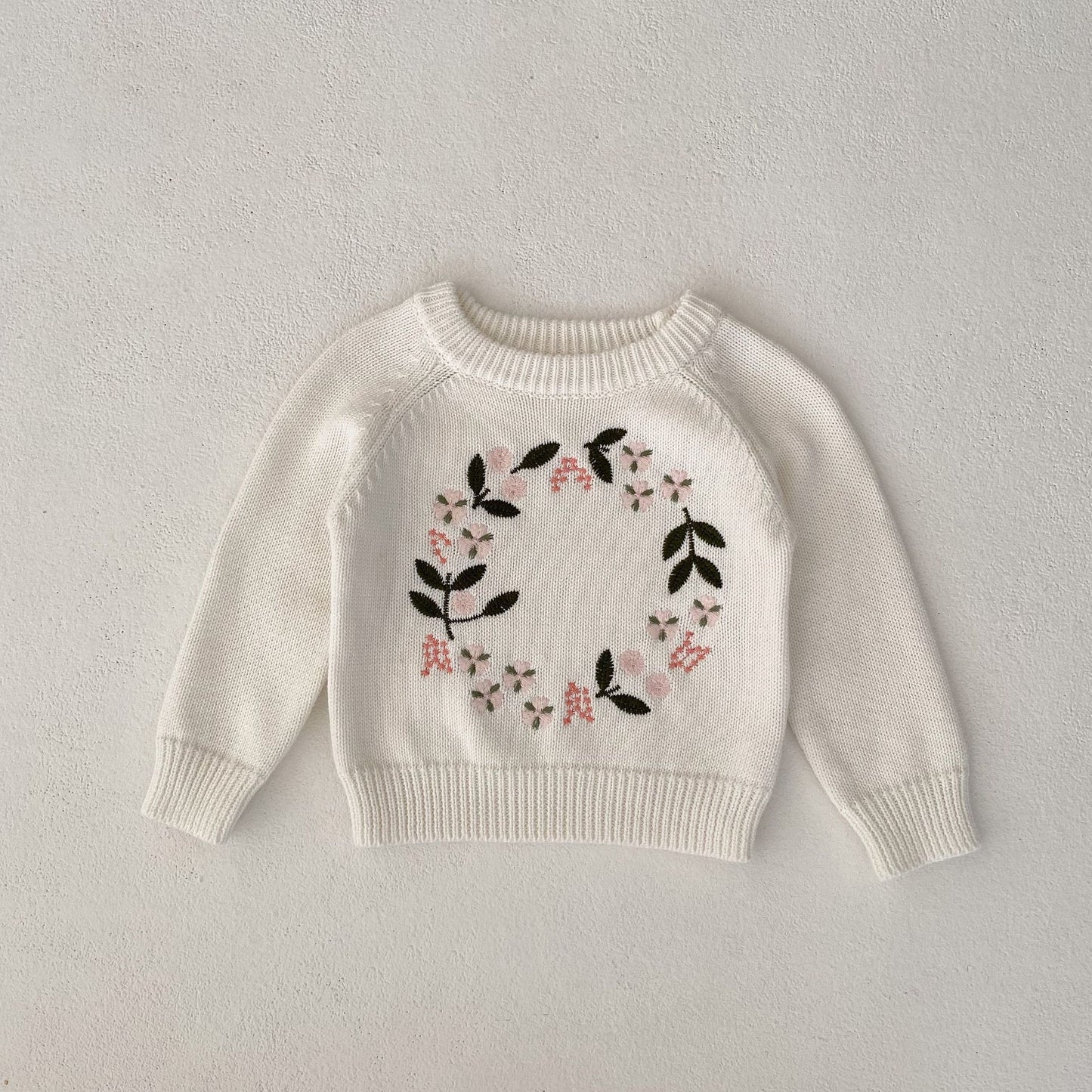 Nora Girl's Knitted Shirt Flower Embroidered Pullover Top