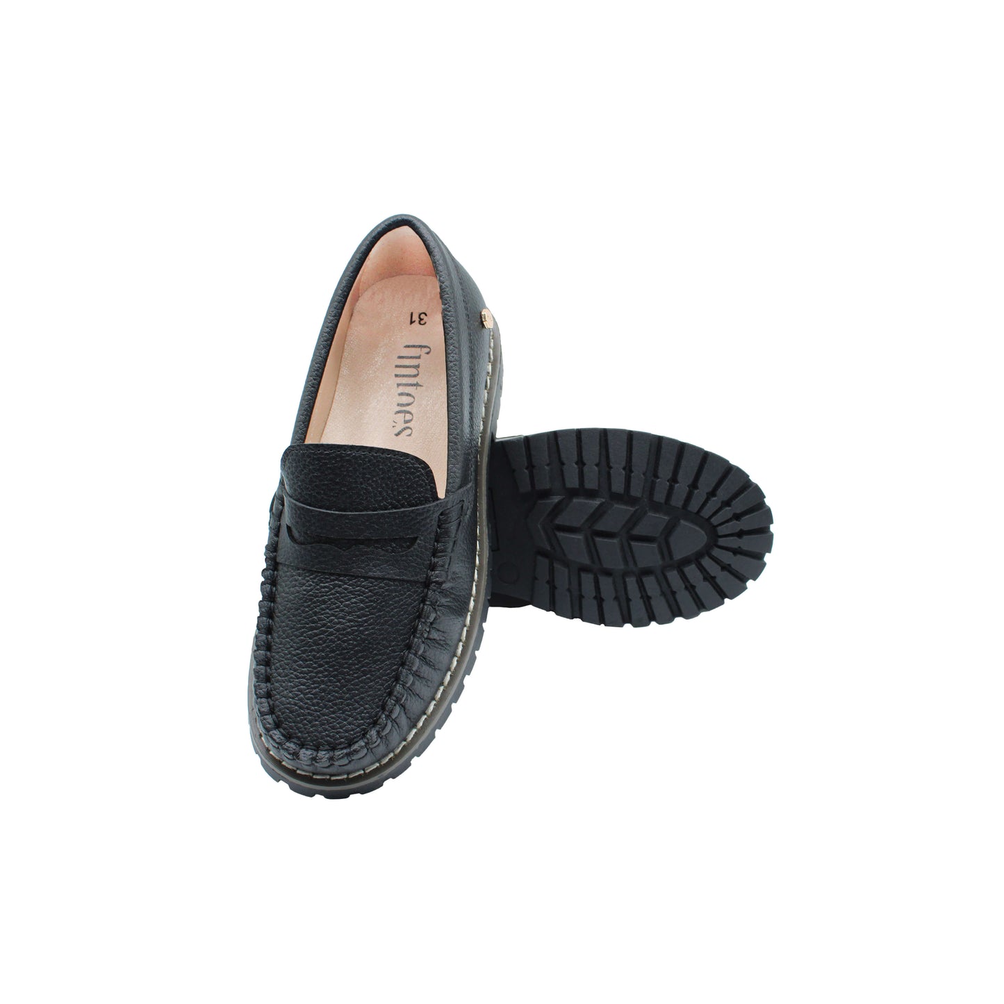 Micah Black Leather Loafer/ Chunky sole