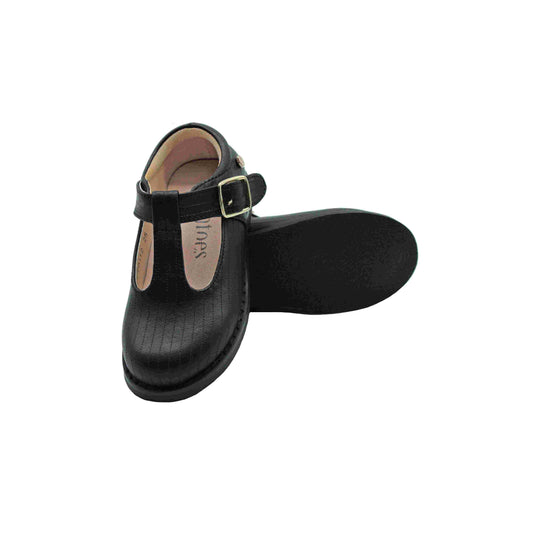 Brielle Black Leather T Strap Shoes for Comfort and Style