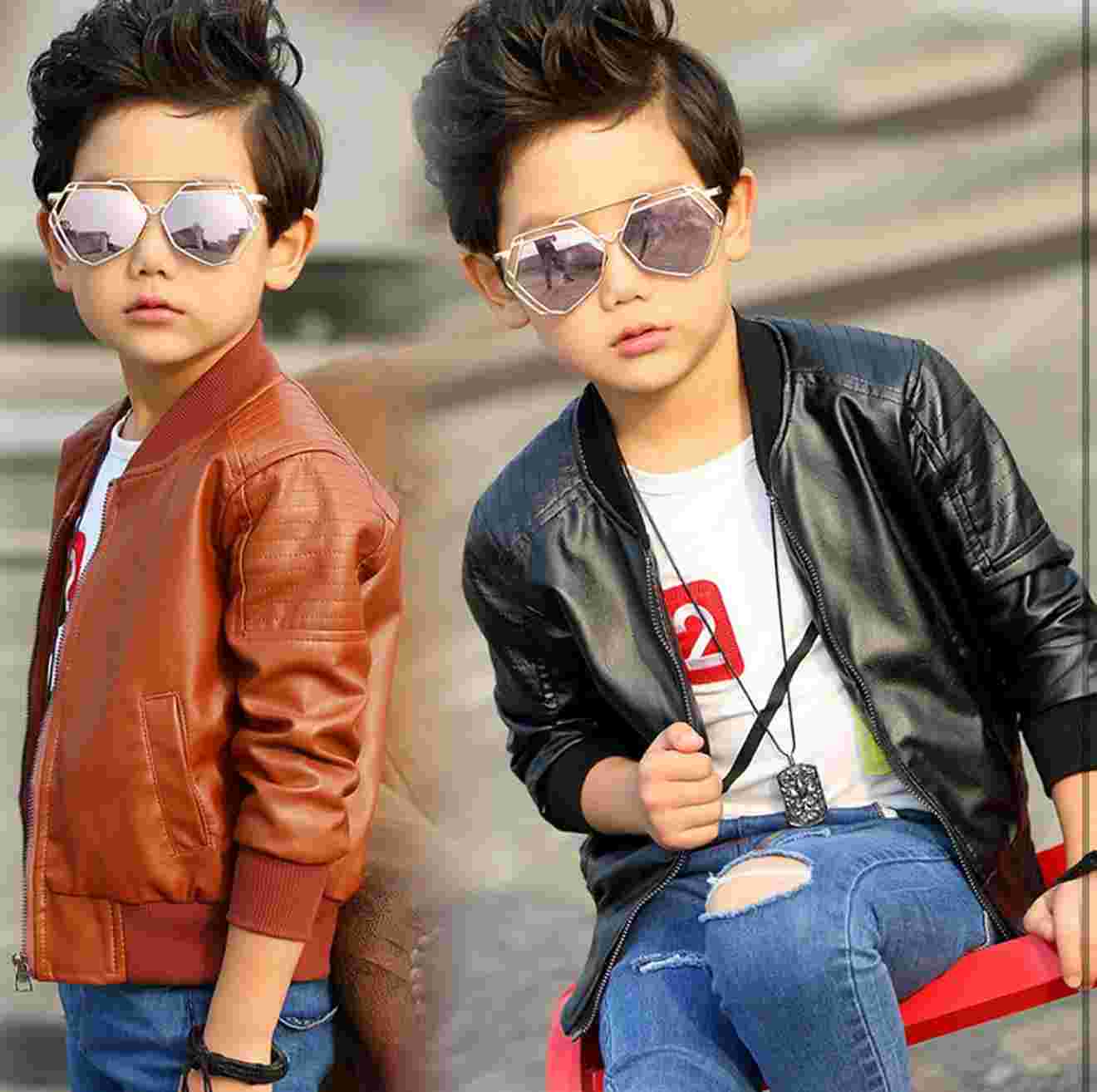 Brandon Boys Motorcycle Jacket - Faux Leather Coat for Kids