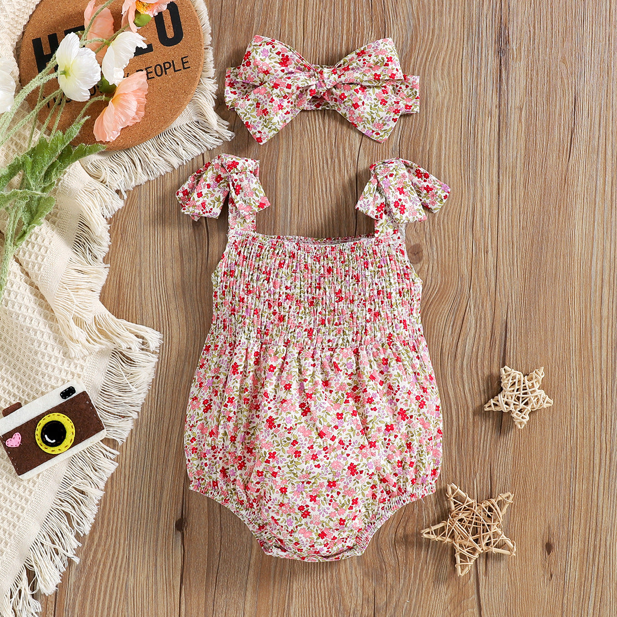 Laura Floral Strap Smocking Girl Rompers