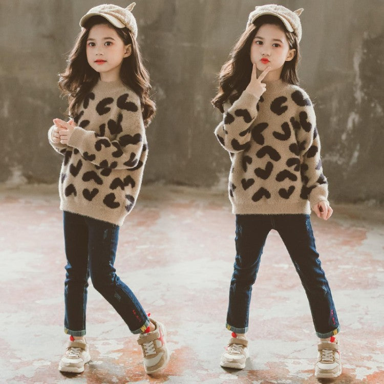 Lian Children's leopard-print mink wool sweater