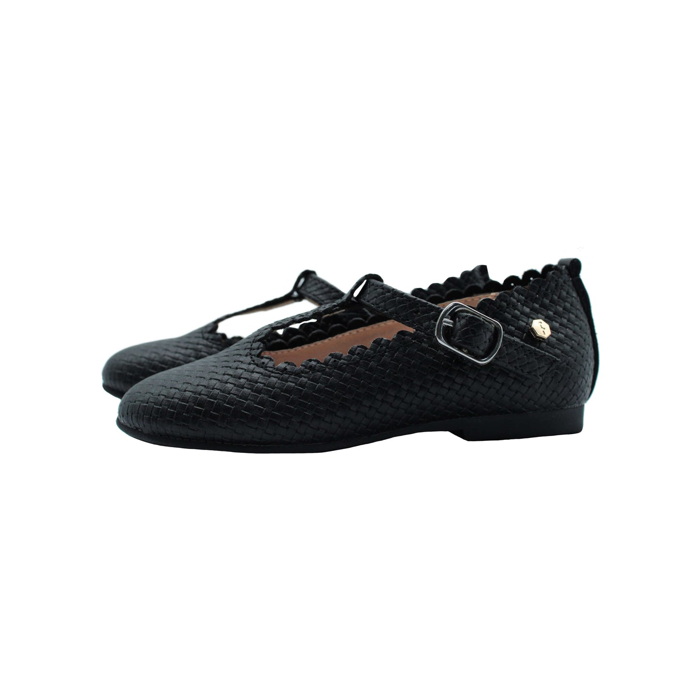 Isla Black  weaved designed  leather T strap girls dress shoes