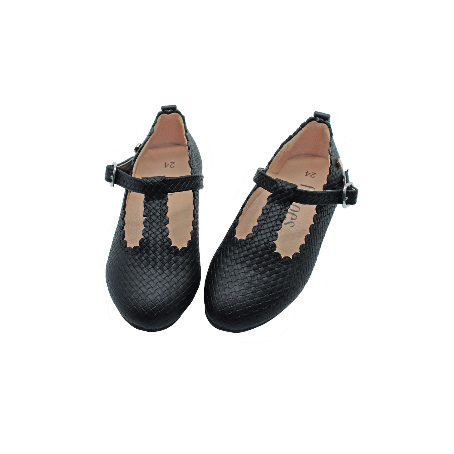Isla Black  weaved designed  leather T strap girls dress shoes