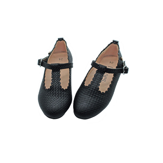 Isla Black  weaved designed  leather T strap girls dress shoes