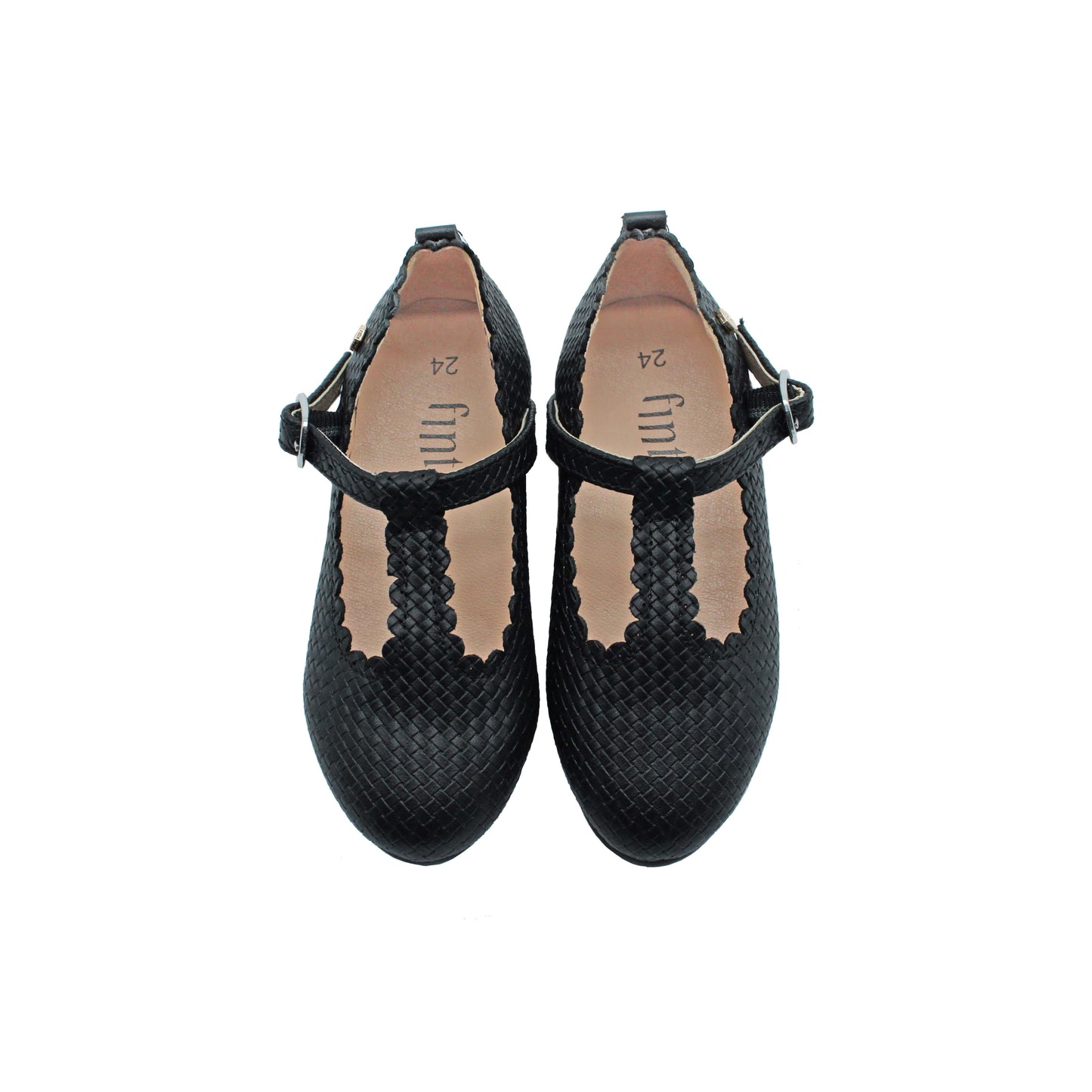 Isla Black  weaved designed  leather T strap girls dress shoes