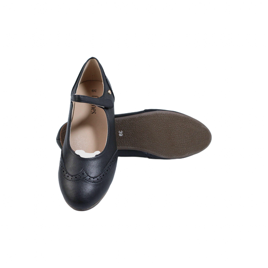 lmani Black Leather  wing tip girls dress shoes