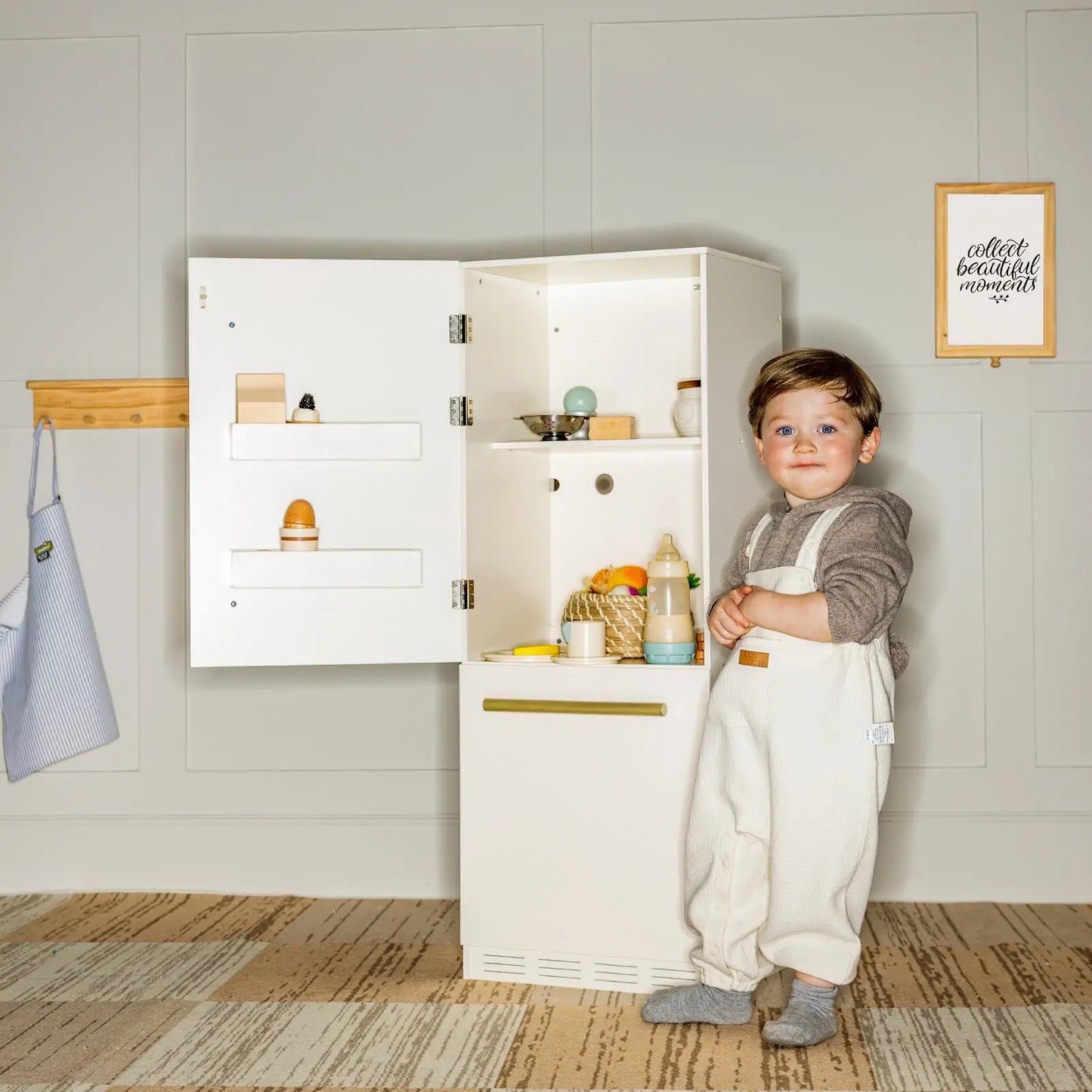 Play Kitchen Accessories – Play Kitchen Fridge: Wooden Cabinet Refrigerator for Kids