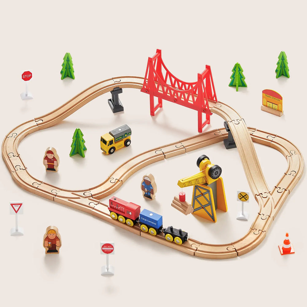 Wooden Track Trains 55 Pcs