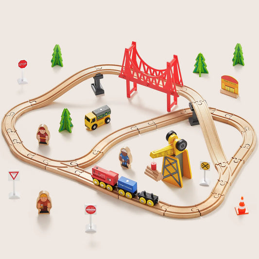 Wooden Track Trains 55 Pcs