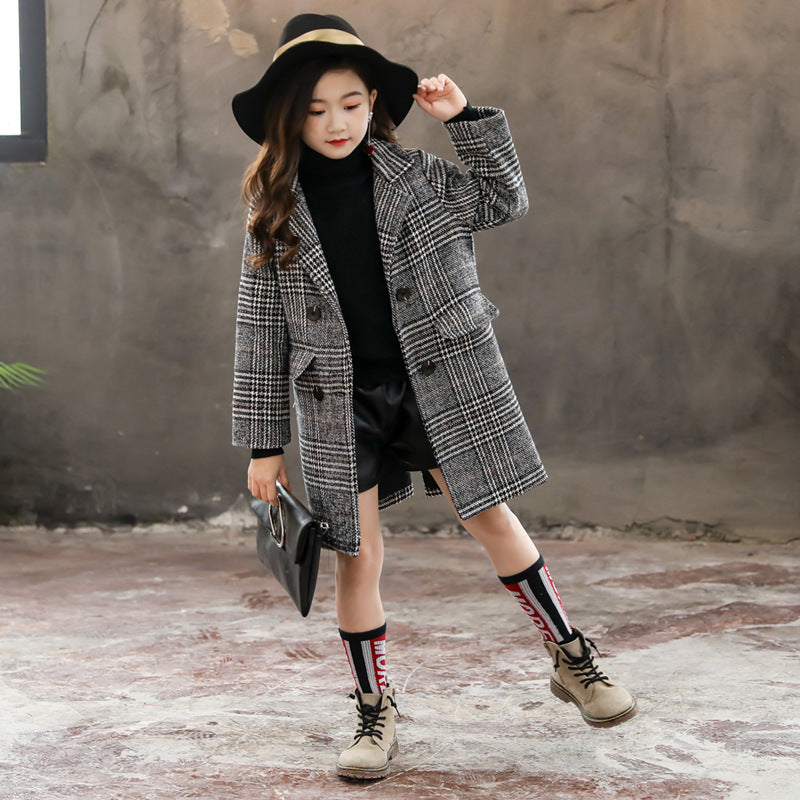 Gennesies Gray plaid houndstooth coat for girls Tops