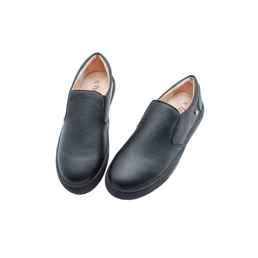 Xavier Black Leather  boys weekday step-in shoes