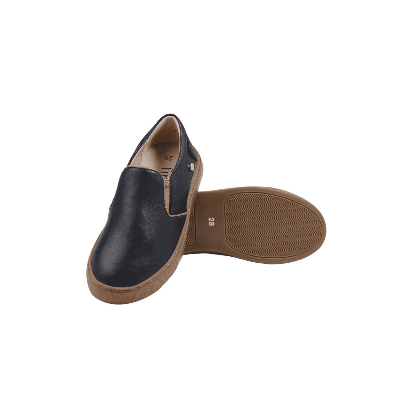 Elijah Black Leather Step In Shoe brown trim  by Fintoes