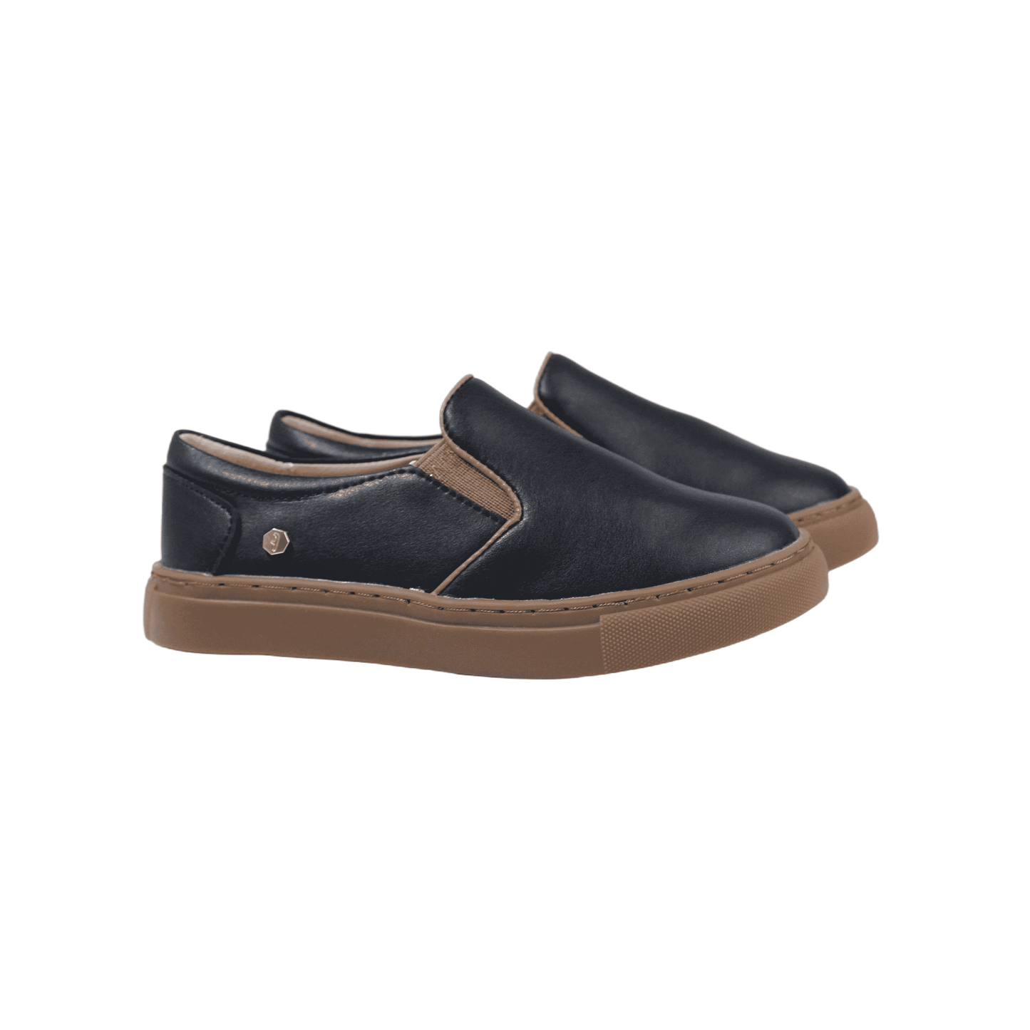 Elijah Black Leather Step In Shoe brown trim  by Fintoes