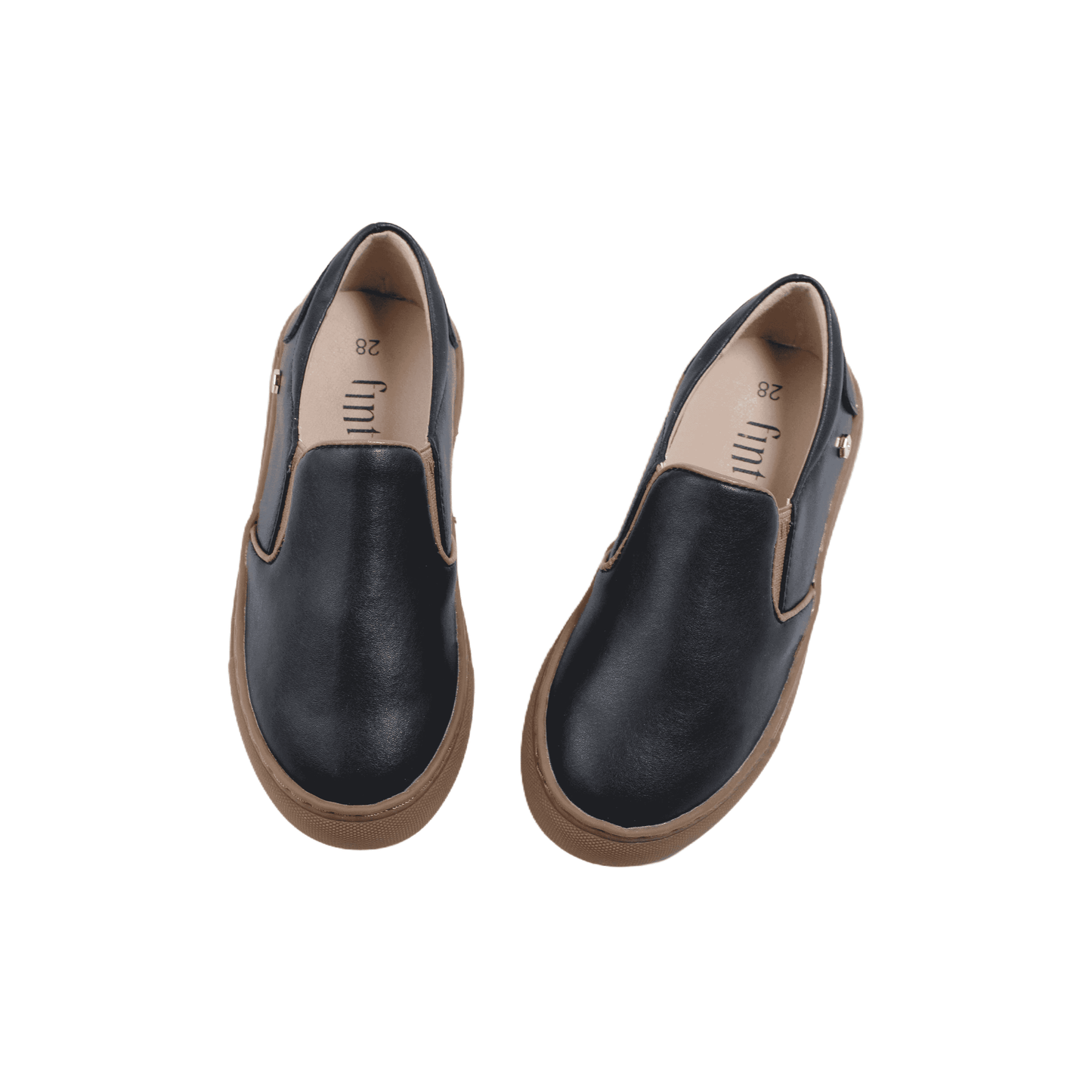 Elijah Black Leather Step In Shoe brown trim  by Fintoes