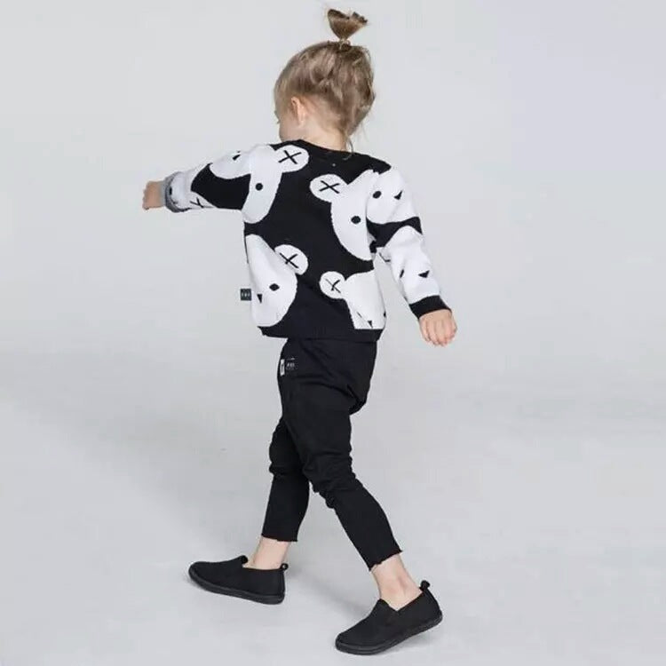 Harper Girls Baby Black And White Bear Knitted Sweater Top