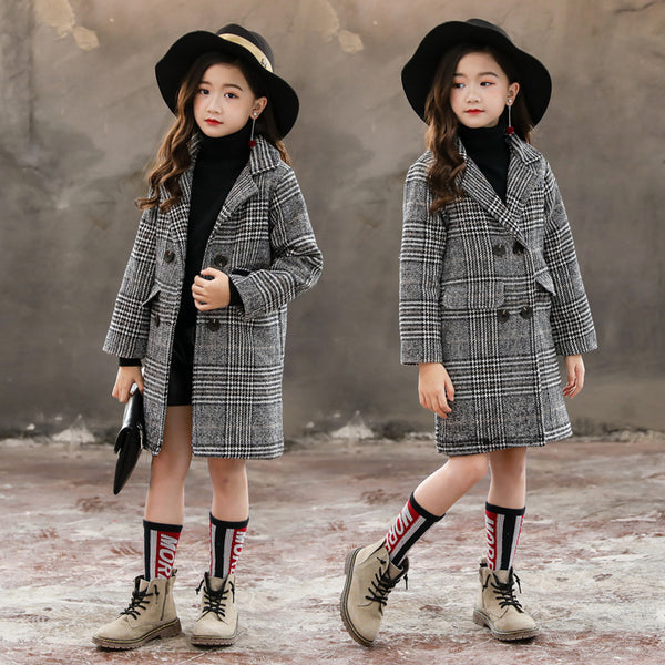 Gennesies Gray plaid houndstooth coat for girls Tops