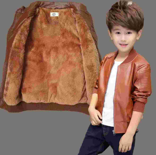 Brandon Boys Motorcycle Jacket - Faux Leather Coat for Kids