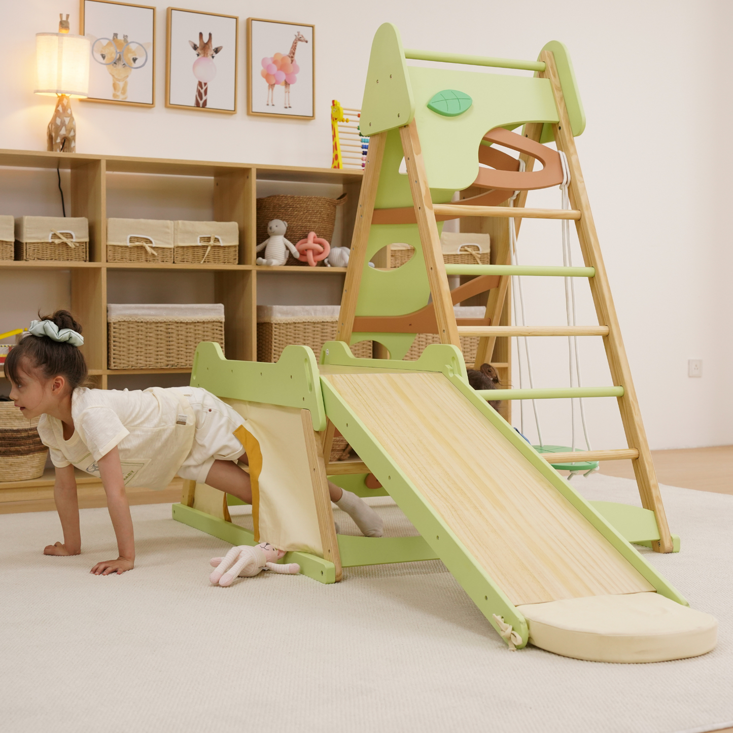 Wooden Jungle Gym Climber – Montessori Toddler Playset with Slide