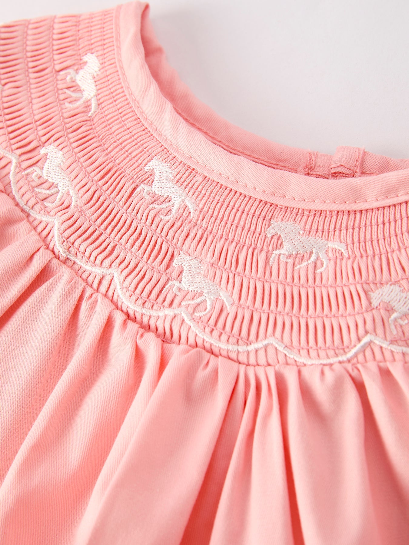 Samara Girls Horse Smocking Embroidered Coral Dress