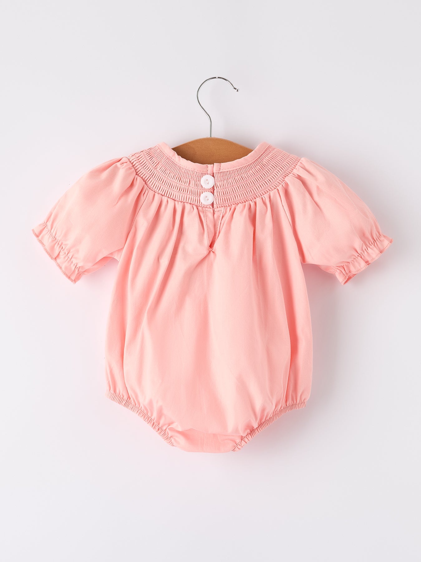 Dina Girls Horse Smocking Embroidered Coral Romper