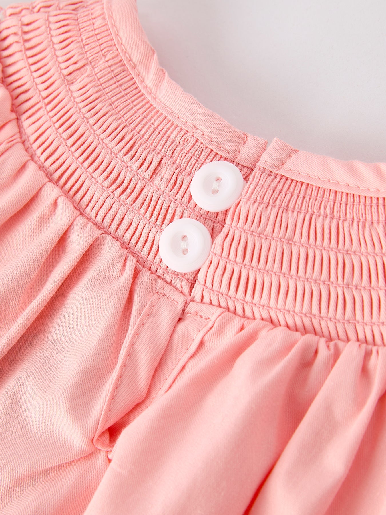 Dina Girls Horse Smocking Embroidered Coral Romper