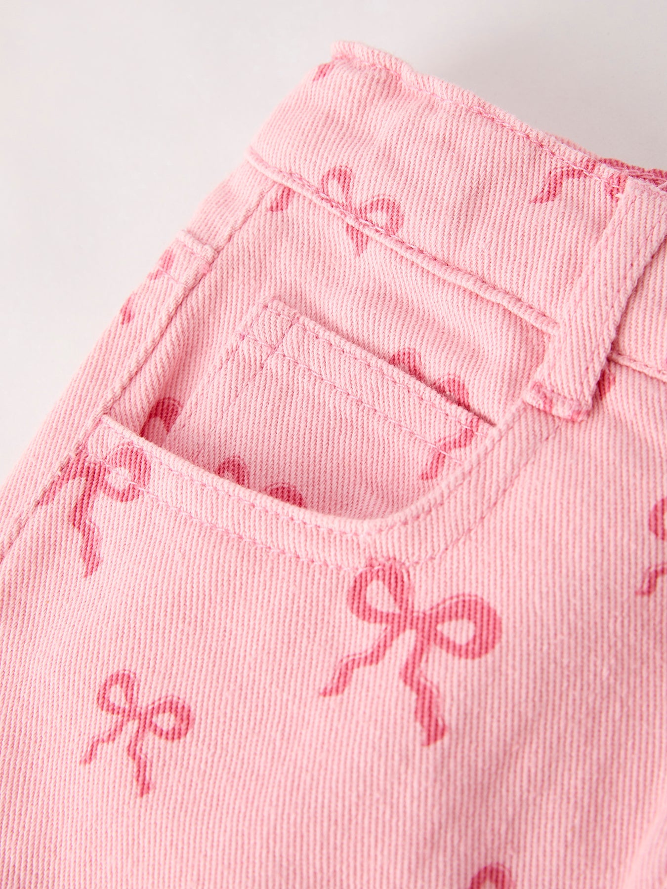 Girasoles Girls Set Letter T-shirt + Pink Bow Printed Denim Skirt