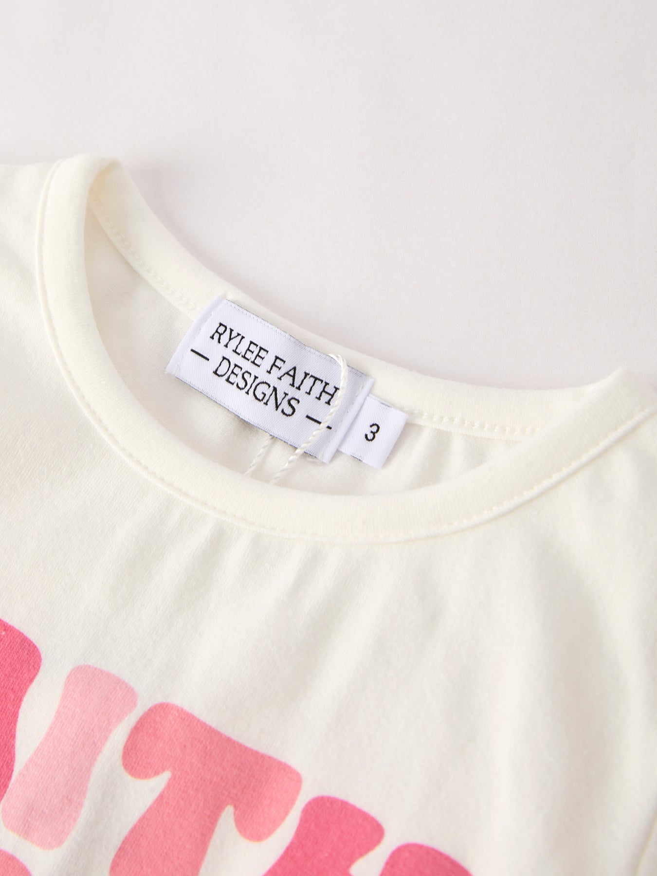 Girasoles Girls Set Letter T-shirt + Pink Bow Printed Denim Skirt