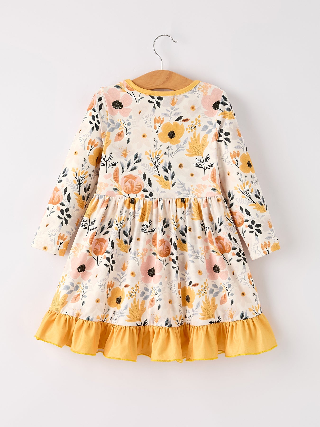 Hellen Winter Floral Long Sleeve Ruffled Girls Dress